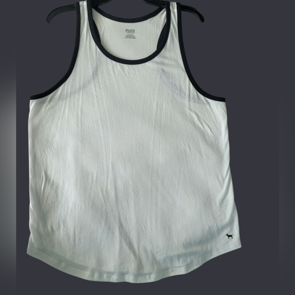 Pink Brand-Sz XXL White Tank Top with Black Trim With Black Dog Logo In Corner. - Picture 2 of 10